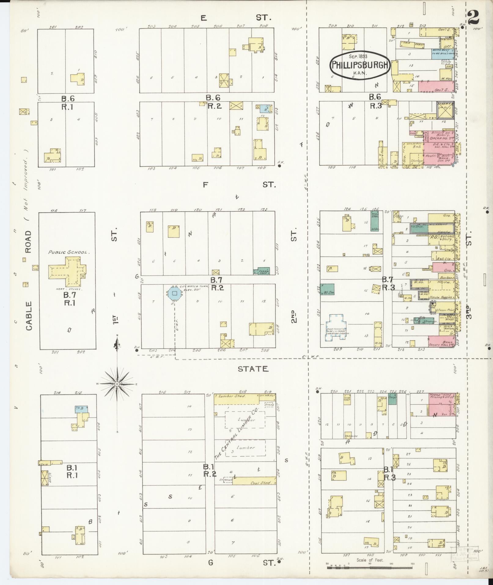 Sanborn Fire Insurance Map from Phillipsburg, Phillips County, Kansas (1893), Sheet #0002 - Historic Sanborn Fire Insurance Map Print, vintage old map wall art, antique decor, genealogy gift, Kansas Kansas map