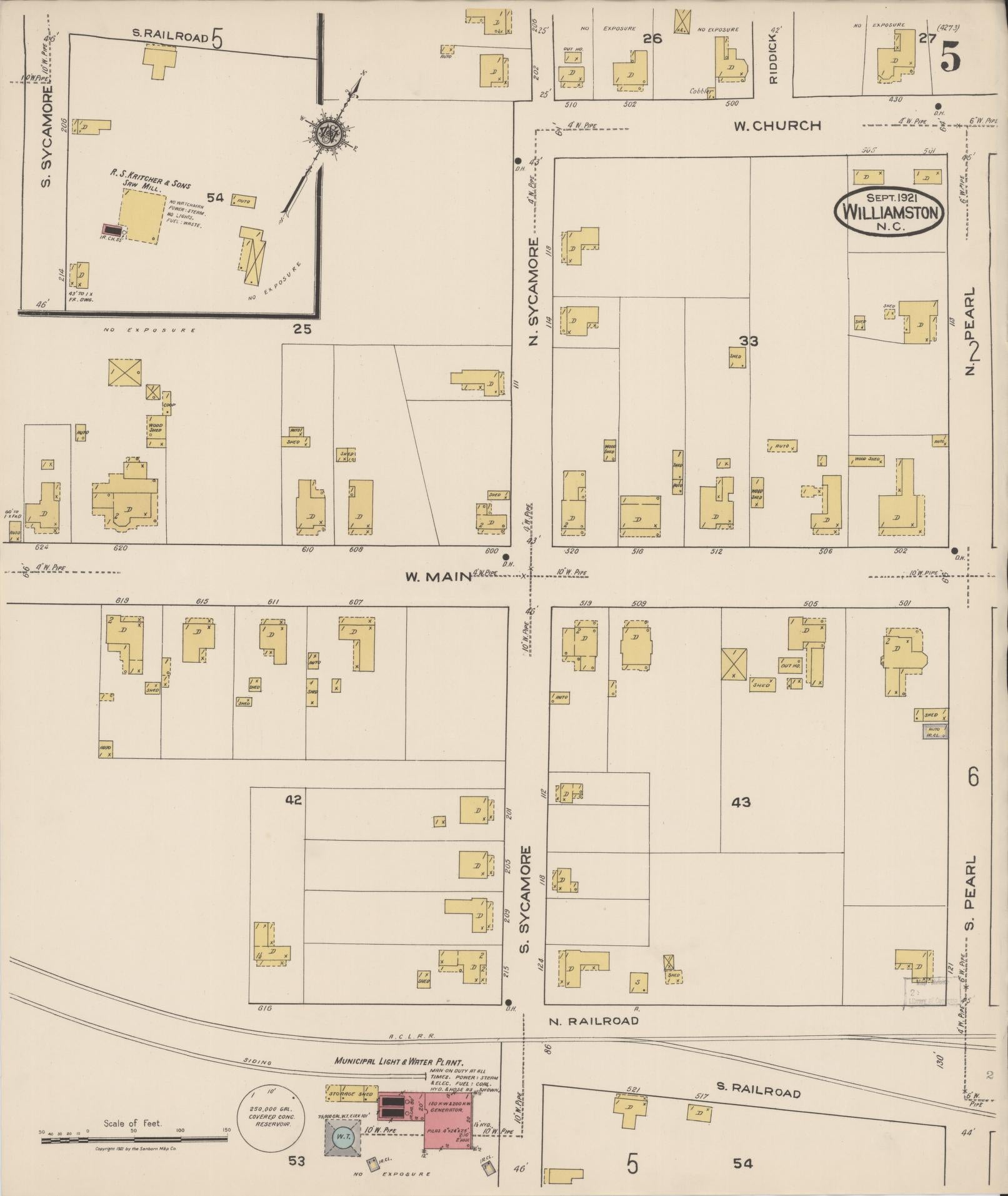 Sanborn Fire Insurance Map from Williamston, Martin County, North Carolina (1921), Sheet #0005 - Complete Map Set gallery image, historic Sanborn map, vintage wall art, North Carolina North Carolina