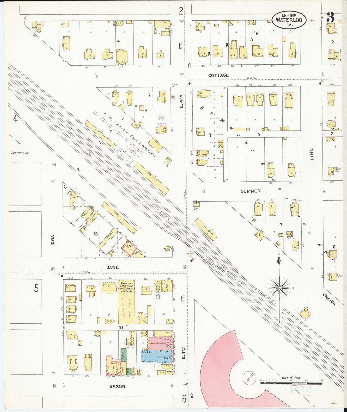 Sanborn Fire Insurance Map from Waterloo, Black Hawk County, Iowa (1906), Sheet #0003 - Historic Sanborn Fire Insurance Map Print, vintage old map wall art