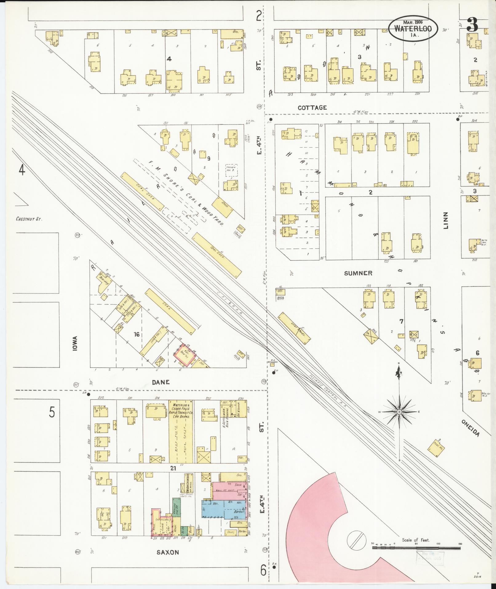 Sanborn Fire Insurance Map from Waterloo, Black Hawk County, Iowa (1906), Sheet #0003 - Historic Sanborn Fire Insurance Map Print, vintage old map wall art