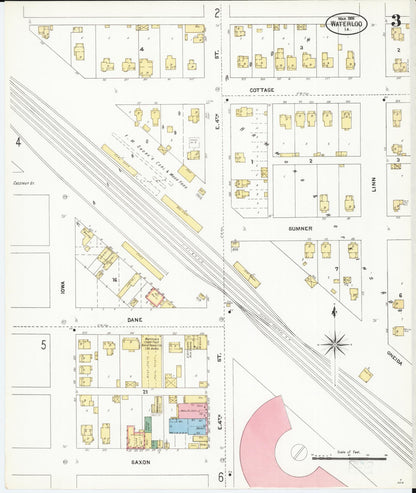 Sanborn Fire Insurance Map from Waterloo, Black Hawk County, Iowa (1906), Sheet #0003 - Historic Sanborn Fire Insurance Map Print, vintage old map wall art