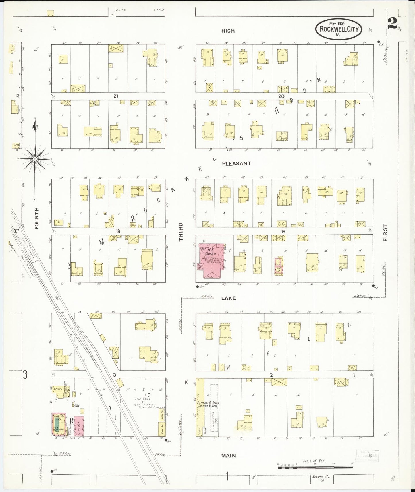 Sanborn Fire Insurance Map from Rockwell City, Calhoun County, Iowa (1909), Sheet #0002 - Historic Sanborn Fire Insurance Map Print, vintage old map wall art
