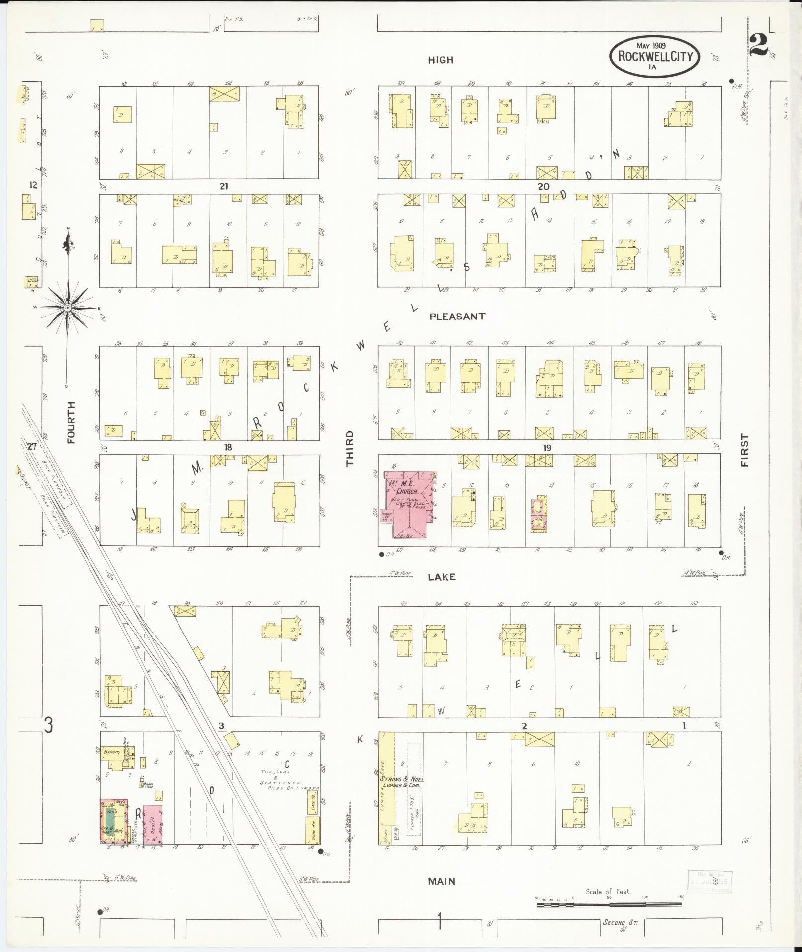 Sanborn Fire Insurance Map from Rockwell City, Calhoun County, Iowa (1909), Sheet #0002 - Historic Sanborn Fire Insurance Map Print, vintage old map wall art