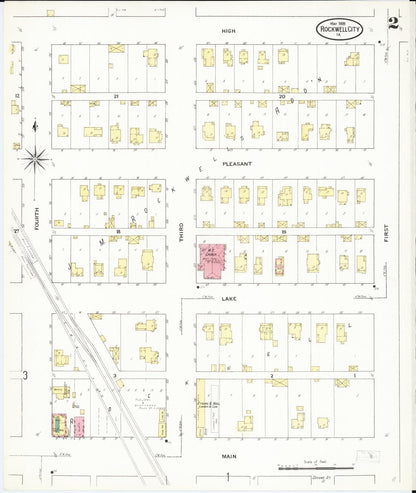 Sanborn Fire Insurance Map from Rockwell City, Calhoun County, Iowa (1909), Sheet #0002 - Historic Sanborn Fire Insurance Map Print, vintage old map wall art