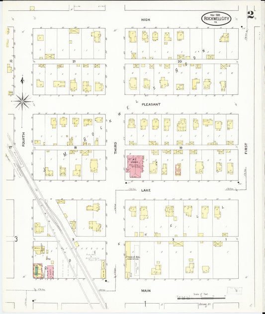 Sanborn Fire Insurance Map from Rockwell City, Calhoun County, Iowa (1909), Sheet #0002 - Historic Sanborn Fire Insurance Map Print, vintage old map wall art