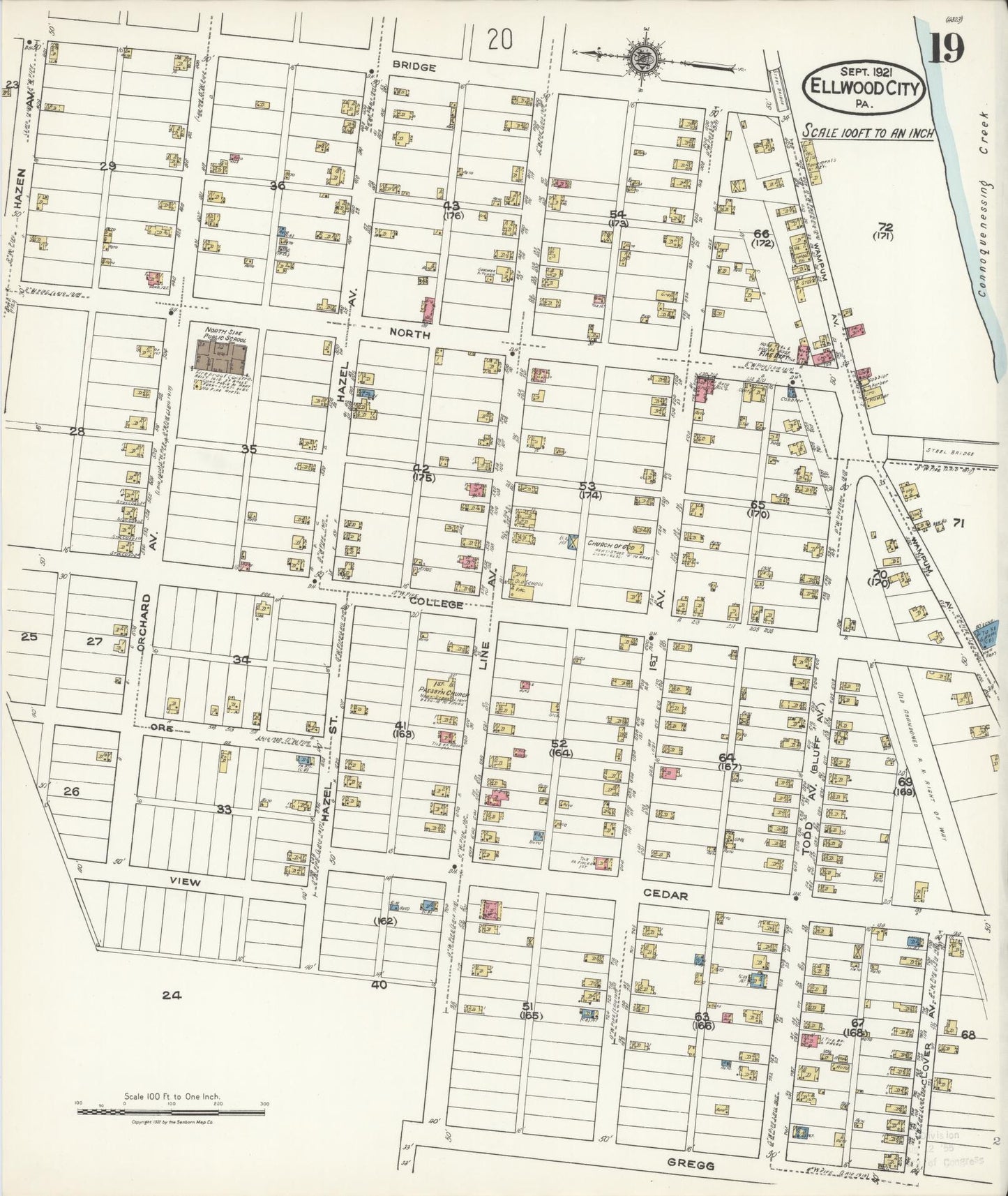 Sanborn Fire Insurance Map from Ellwood City, Lawrence County, Pennsylvania (1921), Sheet #0019 - Historic Sanborn Fire Insurance Map Print, vintage old map wall art, antique decor, genealogy gift, Pennsylvania Pennsylvania map