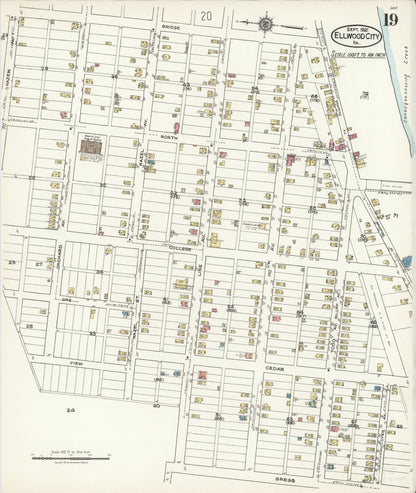 Sanborn Fire Insurance Map from Ellwood City, Lawrence County, Pennsylvania (1921), Sheet #0019 - Historic Sanborn Fire Insurance Map Print, vintage old map wall art, antique decor, genealogy gift, Pennsylvania Pennsylvania map