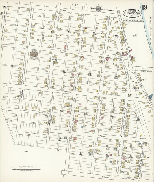Sanborn Fire Insurance Map from Ellwood City, Lawrence County, Pennsylvania (1921), Sheet #0019 - Historic Sanborn Fire Insurance Map Print, vintage old map wall art, antique decor, genealogy gift, Pennsylvania Pennsylvania map