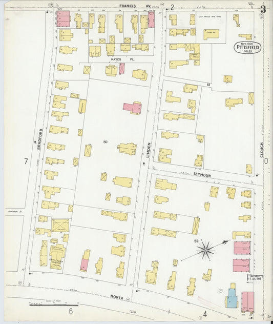 Sanborn Fire Insurance Map from Pittsfield, Berkshire County, Massachusetts (1900), Sheet #0003 - Historic Sanborn Fire Insurance Map Print, vintage old map wall art, antique decor, genealogy gift, Massachusetts Massachusetts map