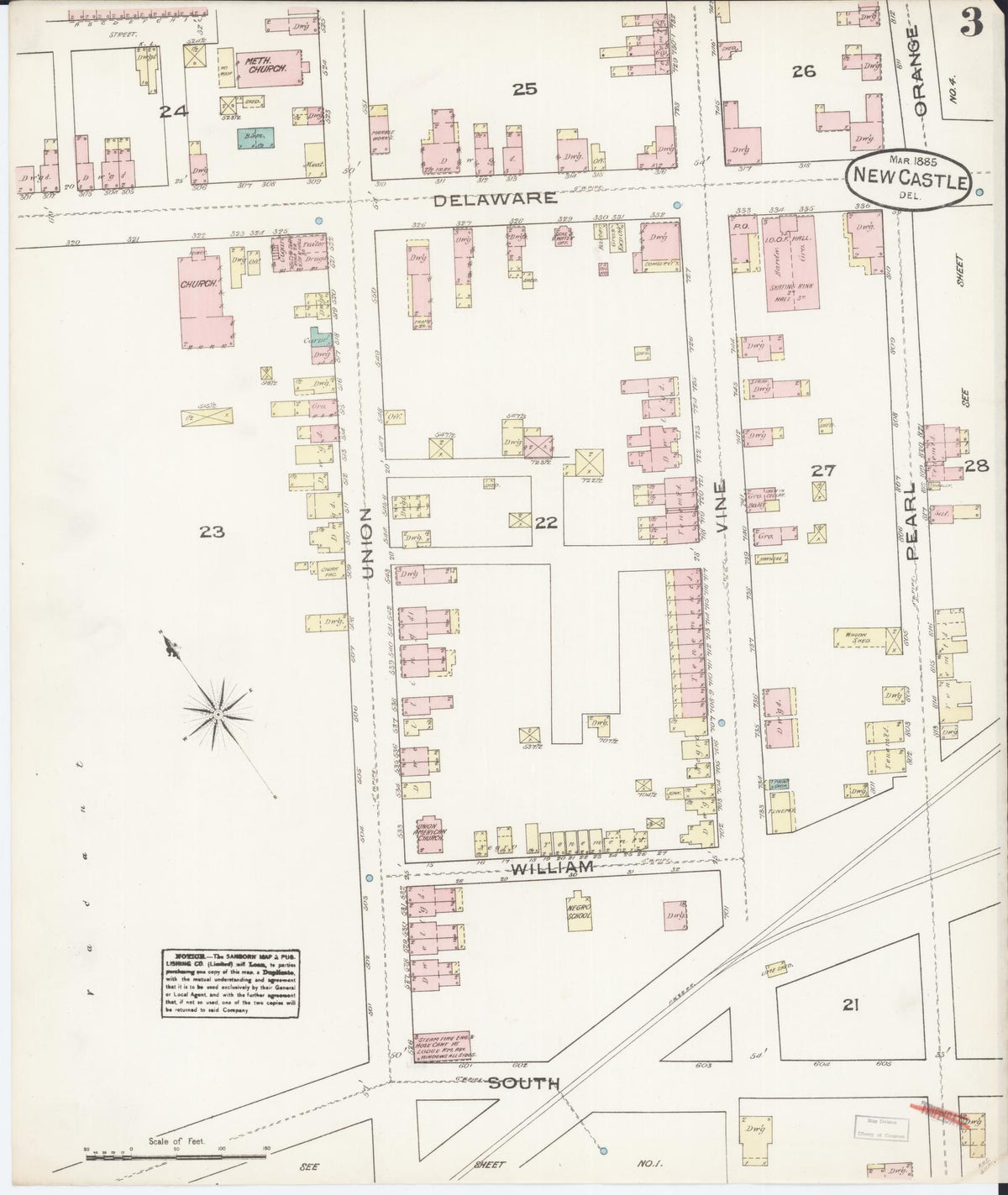 Sanborn Fire Insurance Map from New Castle, New Castle County, Delaware (1885), Sheet #0003 - Historic Sanborn Fire Insurance Map Print, vintage old map wall art, antique decor, genealogy gift, Delaware Delaware map