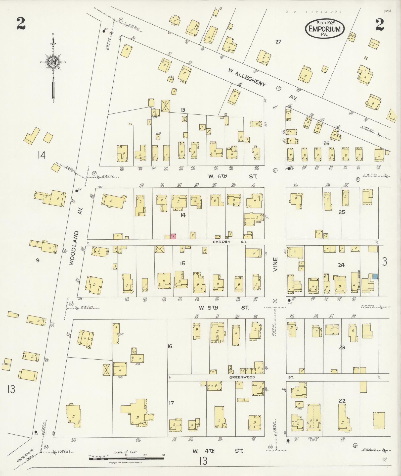 Sanborn Fire Insurance Map from Emporium, Cameron County, Pennsylvania (1925), Sheet #0002 - Historic Sanborn Fire Insurance Map Print, vintage old map wall art, antique decor, genealogy gift, Pennsylvania Pennsylvania map