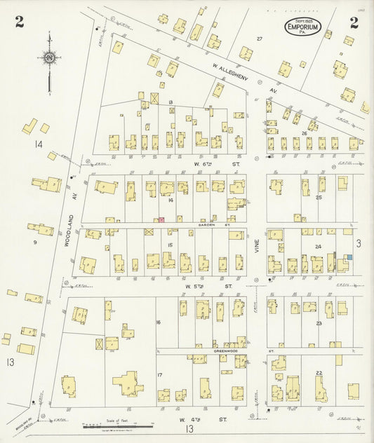 Sanborn Fire Insurance Map from Emporium, Cameron County, Pennsylvania (1925), Sheet #0002 - Historic Sanborn Fire Insurance Map Print, vintage old map wall art, antique decor, genealogy gift, Pennsylvania Pennsylvania map
