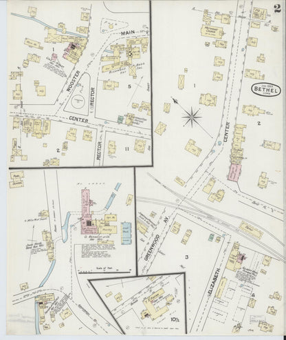 Sanborn Fire Insurance Map from Bethel, Fairfield County, Connecticut (1889), Sheet #0002 - Complete Map Set gallery image, historic Sanborn map, vintage wall art, Connecticut Connecticut