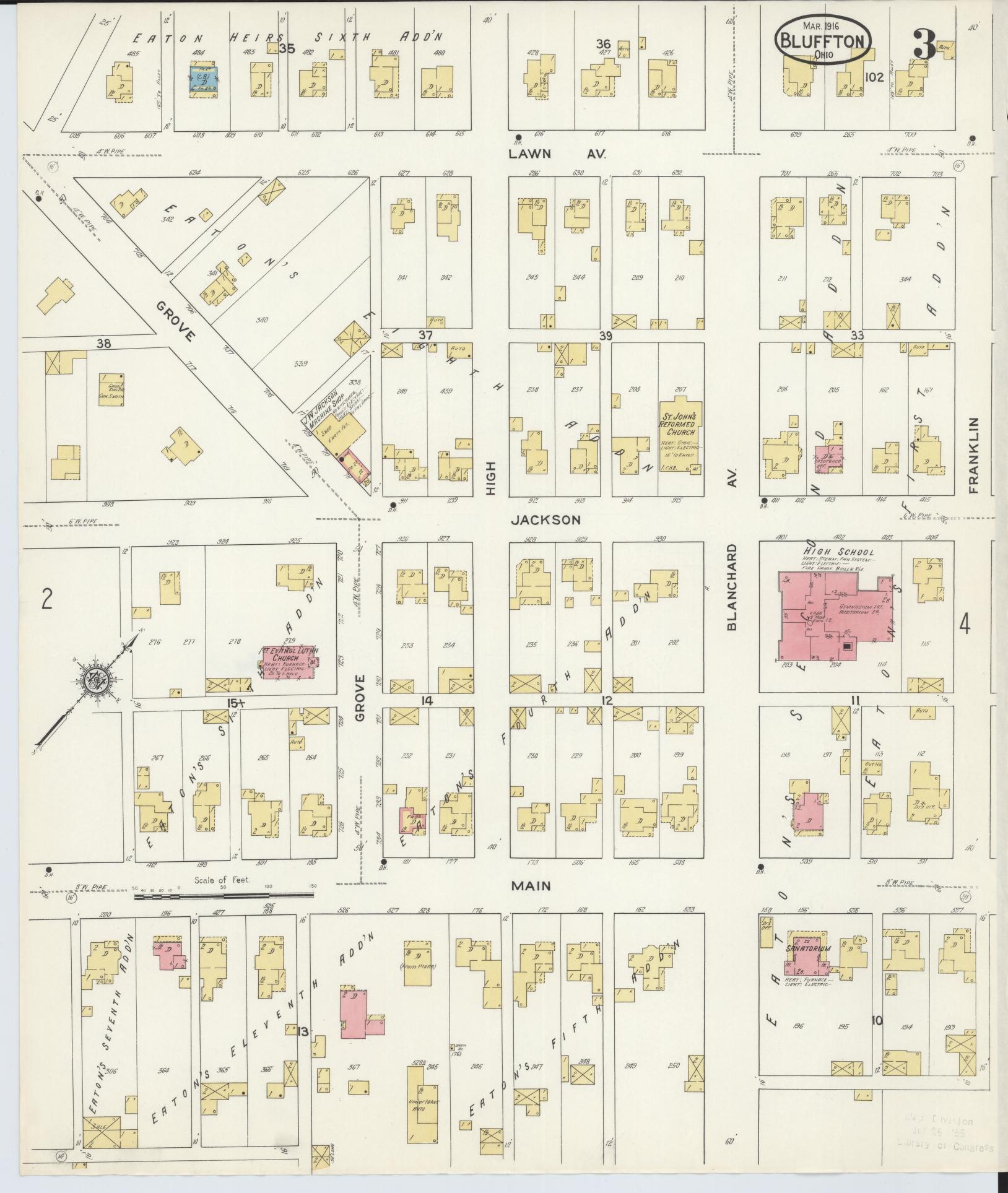 Sanborn Fire Insurance Map from Bluffton, Allen County, Ohio (1916), Sheet #0003 - Historic Sanborn Fire Insurance Map Print, vintage old map wall art, antique decor, genealogy gift, Ohio Ohio map