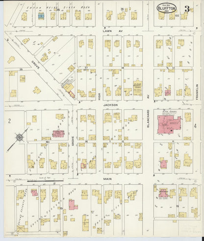 Sanborn Fire Insurance Map from Bluffton, Allen County, Ohio (1916), Sheet #0003 - Historic Sanborn Fire Insurance Map Print, vintage old map wall art, antique decor, genealogy gift, Ohio Ohio map