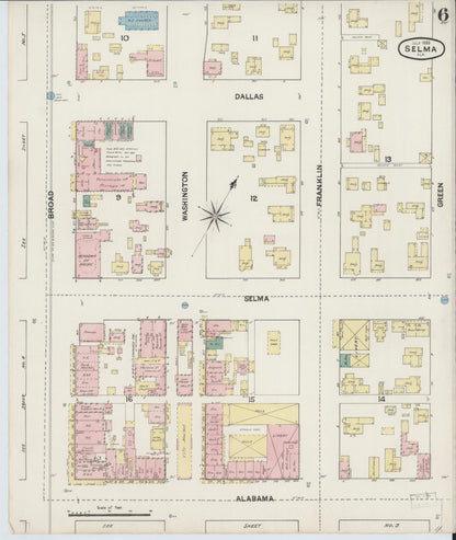 Sanborn Fire Insurance Map from Selma, Dallas County, Alabama (1889), Sheet #0006 - Complete Map Set gallery image, historic Sanborn map, vintage wall art, Alabama Alabama