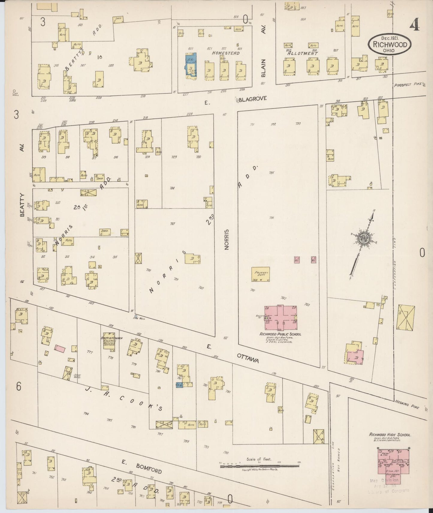 Sanborn Fire Insurance Map from Richwood, Union County, Ohio (1921), Sheet #0004 - Historic Sanborn Fire Insurance Map Print, vintage old map wall art, antique decor, genealogy gift, Ohio Ohio map
