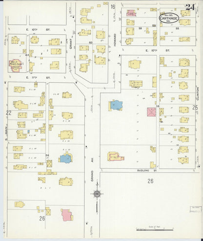 Sanborn Fire Insurance Map from Carthage, Jasper County, Missouri (1915), Sheet #0024 - Complete Map Set gallery image, historic Sanborn map, vintage wall art, Missouri Missouri