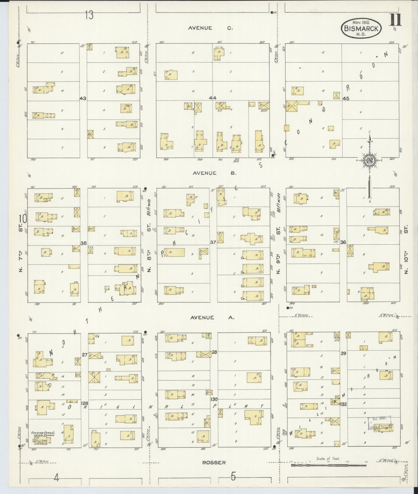 Sanborn Fire Insurance Map from Bismarck, Burleigh County, North Dakota (1912), Sheet #0011 - Historic Sanborn Fire Insurance Map Print, vintage old map wall art, antique decor, genealogy gift, North Dakota North Dakota map