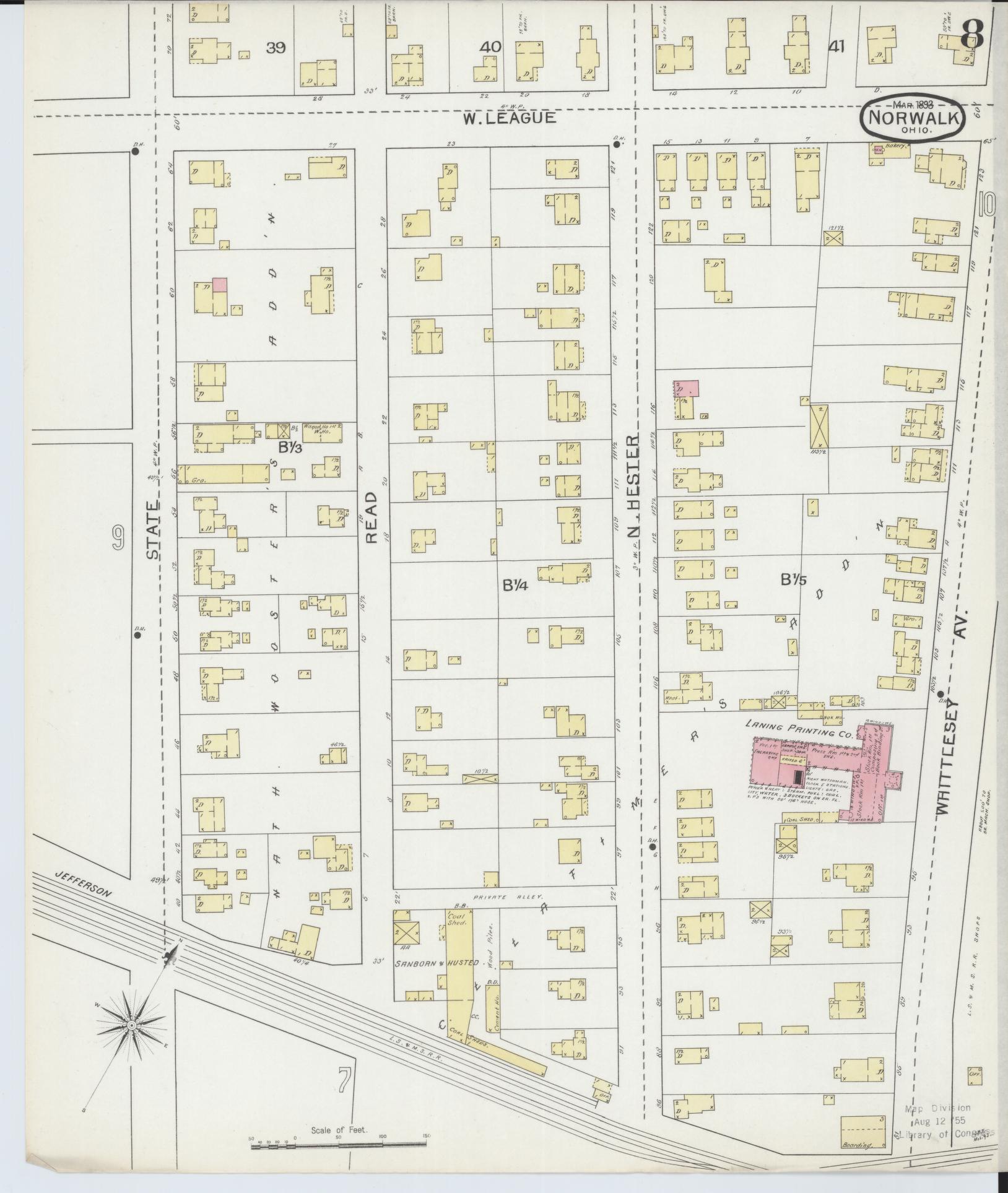 Sanborn Fire Insurance Map from Norwalk, Huron County, Ohio (1893), Sheet #0008 - Historic Sanborn Fire Insurance Map Print, vintage old map wall art, antique decor, genealogy gift, Ohio Ohio map