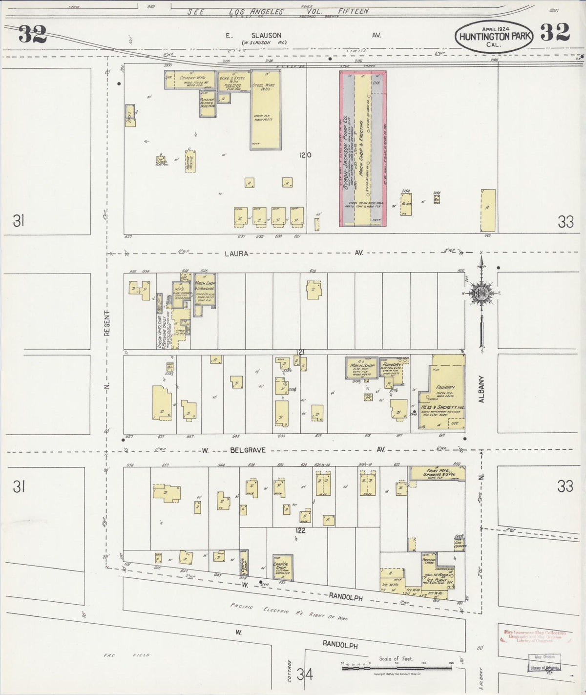 Sanborn Fire Insurance Map from Huntington Park, Los Angeles County, California (1924), Sheet #0032 - Complete Map Set gallery image, historic Sanborn map, vintage wall art, California California