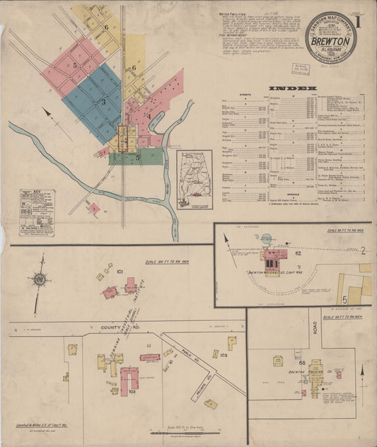 Sanborn Fire Insurance Map from Brewton, Escambia County, Alabama (1922), Sheet #0001 - Historic Sanborn Fire Insurance Map Print, vintage old map wall art, antique decor, genealogy gift, Alabama Alabama map