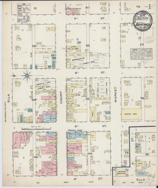 Sanborn Fire Insurance Map from Beatrice, Gage County, Nebraska (1885), Sheet #0001 - Historic Sanborn Fire Insurance Map Print, vintage old map wall art, antique decor, genealogy gift, Nebraska Nebraska map