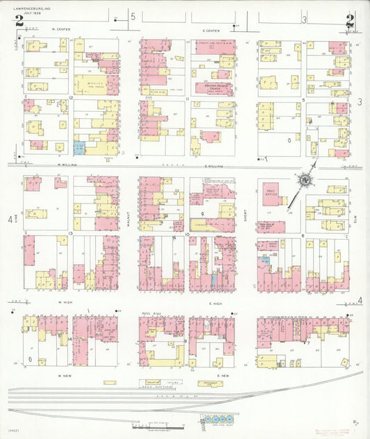 Sanborn Fire Insurance Map from Lawrenceburg, Dearborn County, Indiana (1939), Sheet #0002 - Historic Sanborn Fire Insurance Map Print, vintage old map wall art, antique decor, genealogy gift, Indiana Indiana map