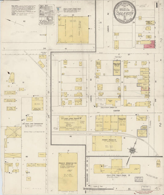 Sanborn Fire Insurance Map from Chula Vista, San Diego County, California (1918), Sheet #0001 - Complete Map Set gallery image, historic Sanborn map, vintage wall art, California California