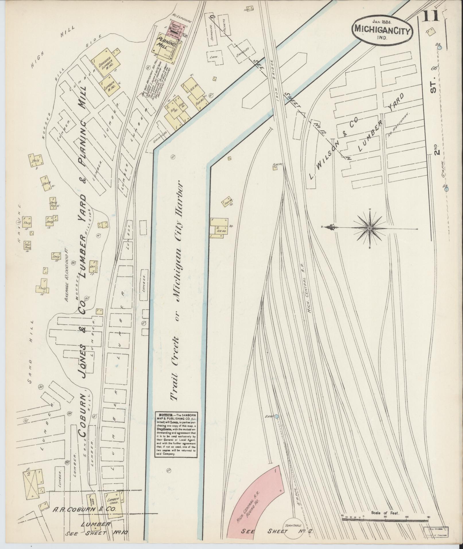 Sanborn Fire Insurance Map from Michigan City, La Porte  County, Indiana (1884), Sheet #0011 - Historic Sanborn Fire Insurance Map Print, vintage old map wall art, antique decor, genealogy gift, Michigan Michigan map