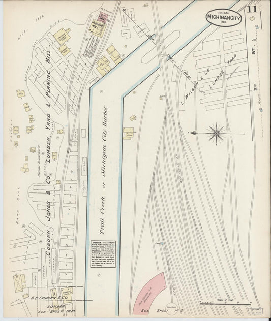 Sanborn Fire Insurance Map from Michigan City, La Porte  County, Indiana (1884), Sheet #0011 - Historic Sanborn Fire Insurance Map Print, vintage old map wall art, antique decor, genealogy gift, Michigan Michigan map