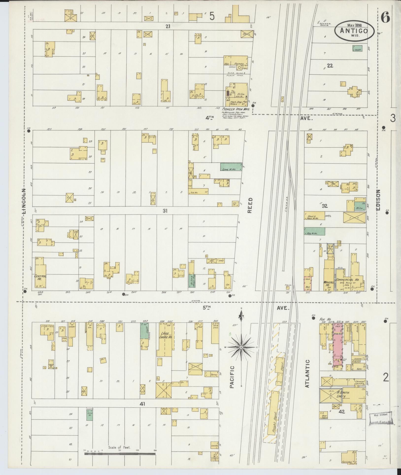 Sanborn Fire Insurance Map from Antigo, Langlade County, Wisconsin (1898), Sheet #0006 - Complete Map Set gallery image, historic Sanborn map, vintage wall art, Wisconsin Wisconsin