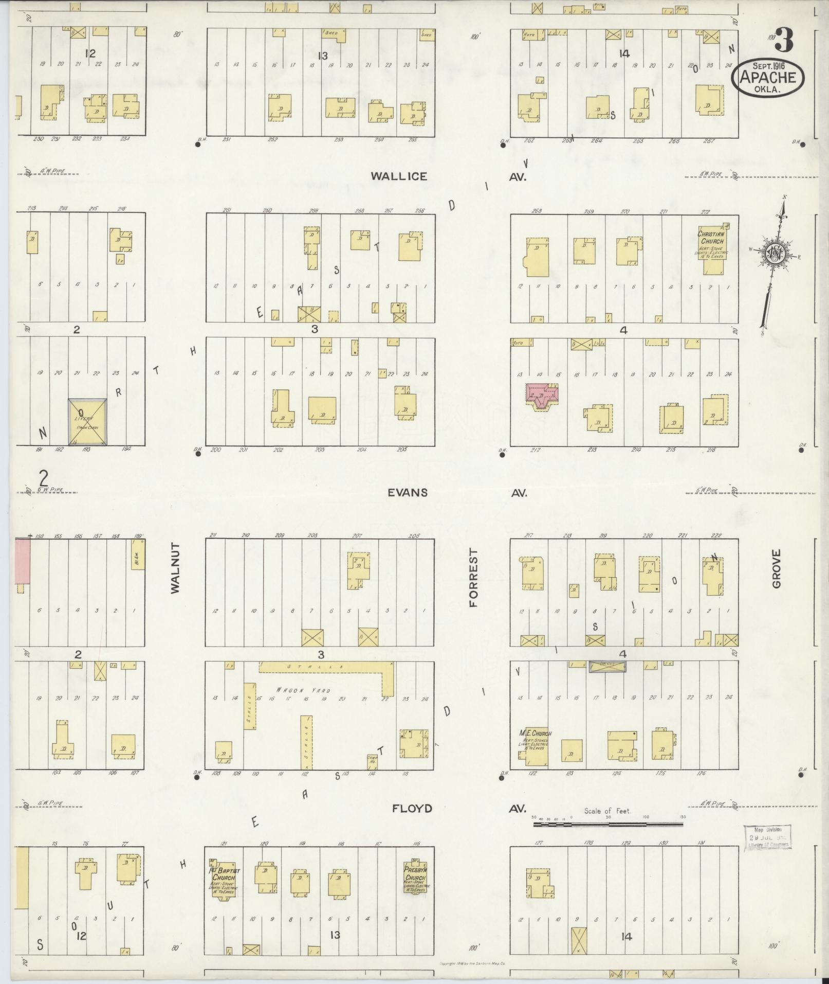 Sanborn Fire Insurance Map from Apache, Caddo County, Oklahoma (1916), Sheet #0003 - Historic Sanborn Fire Insurance Map Print, vintage old map wall art, antique decor, genealogy gift, Oklahoma Oklahoma map