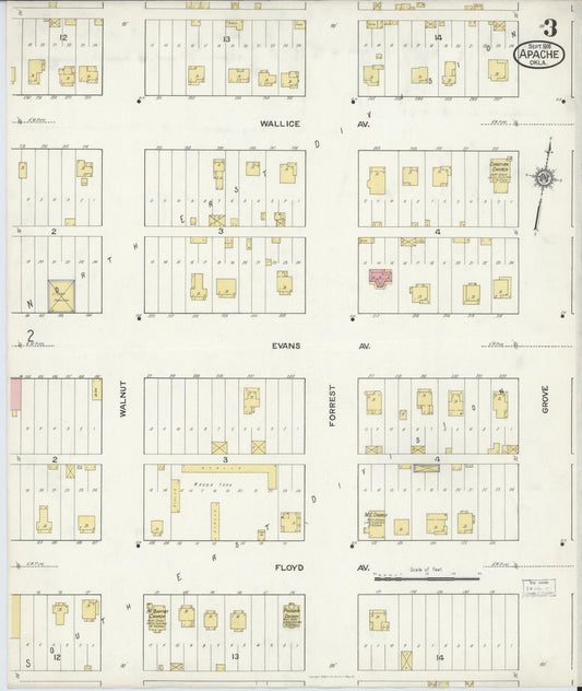 Sanborn Fire Insurance Map from Apache, Caddo County, Oklahoma (1916), Sheet #0003 - Historic Sanborn Fire Insurance Map Print, vintage old map wall art, antique decor, genealogy gift, Oklahoma Oklahoma map