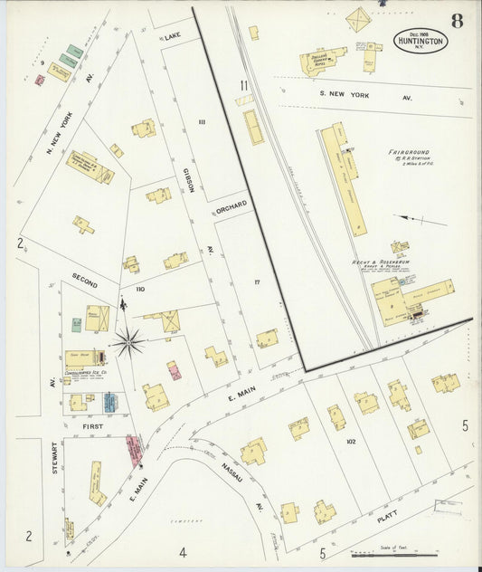 Sanborn Fire Insurance Map from Huntington, Suffolk County, New York (1908), Sheet #0008 - Historic Sanborn Fire Insurance Map Print, vintage old map wall art, antique decor, genealogy gift, New York New York map