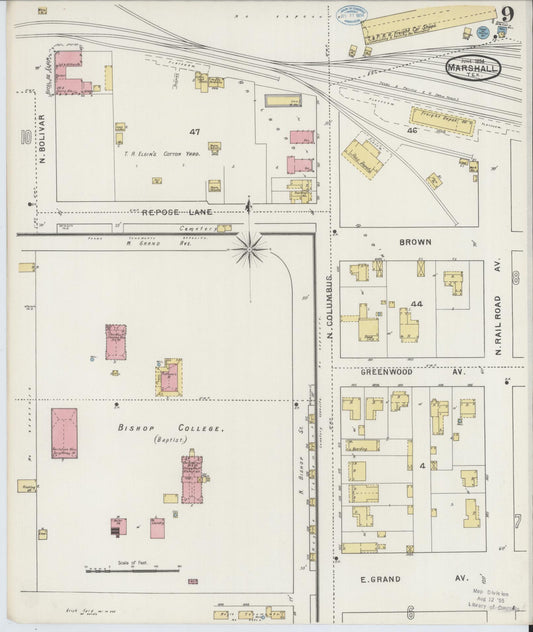 Sanborn Fire Insurance Map from Marshall, Harrison County, Texas (1894), Sheet #0009 - Historic Sanborn Fire Insurance Map Print, vintage old map wall art, antique decor, genealogy gift, Texas Texas map