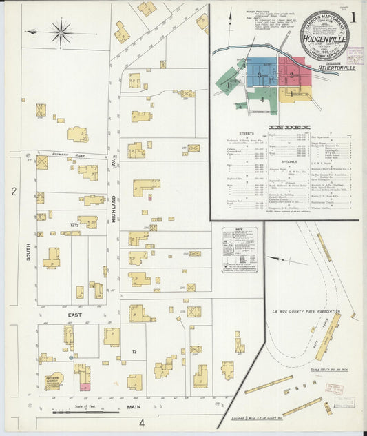 Sanborn Fire Insurance Map from Hodgenville, Larue County, Kentucky (1908), Sheet #0001 - Historic Sanborn Fire Insurance Map Print, vintage old map wall art, antique decor, genealogy gift, Kentucky Kentucky map