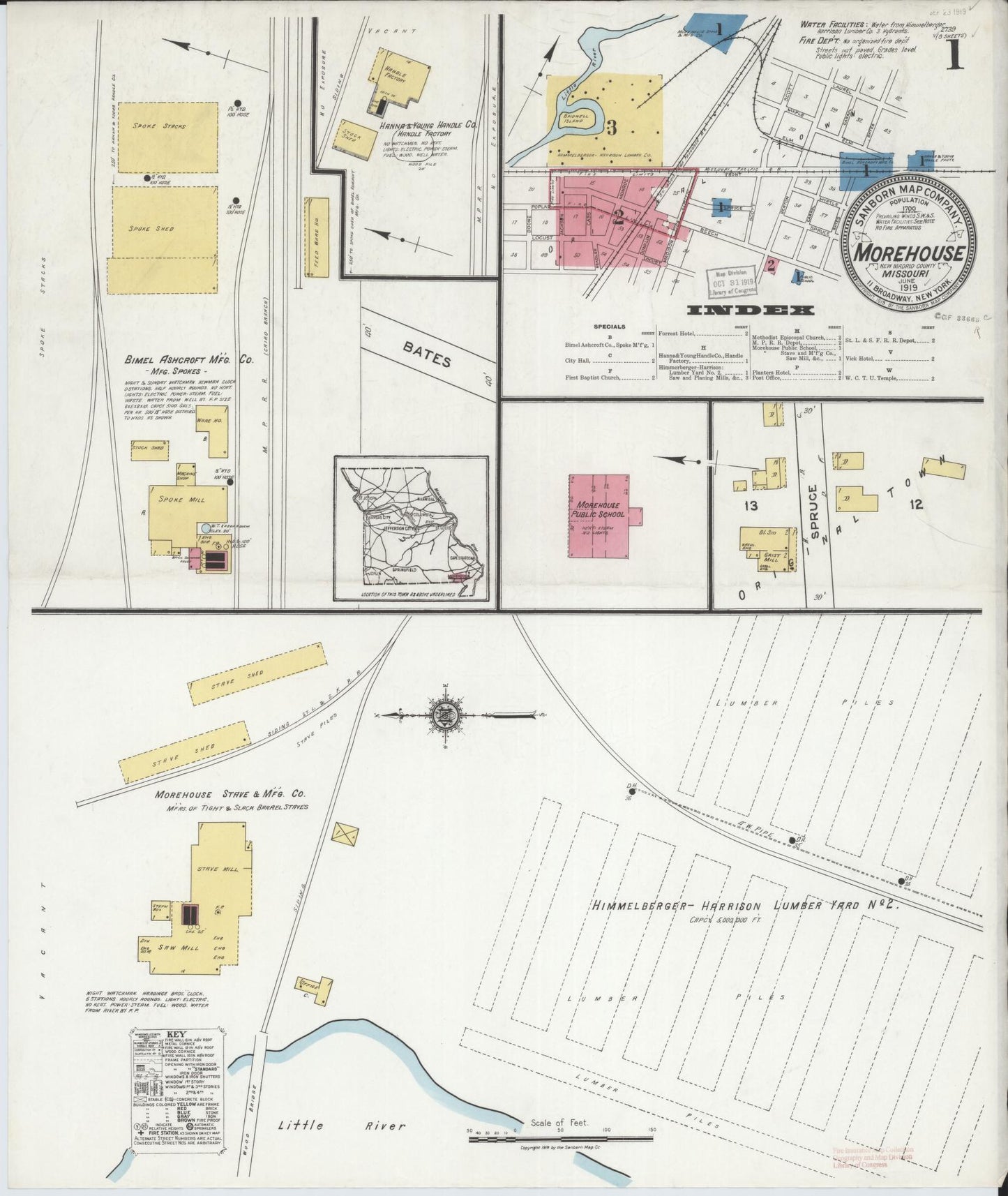 Sanborn Fire Insurance Map from Morehouse, New Madrid County, Missouri (1919), Sheet #0001 - Historic Sanborn Fire Insurance Map Print, vintage old map wall art, antique decor, genealogy gift, Missouri Missouri map