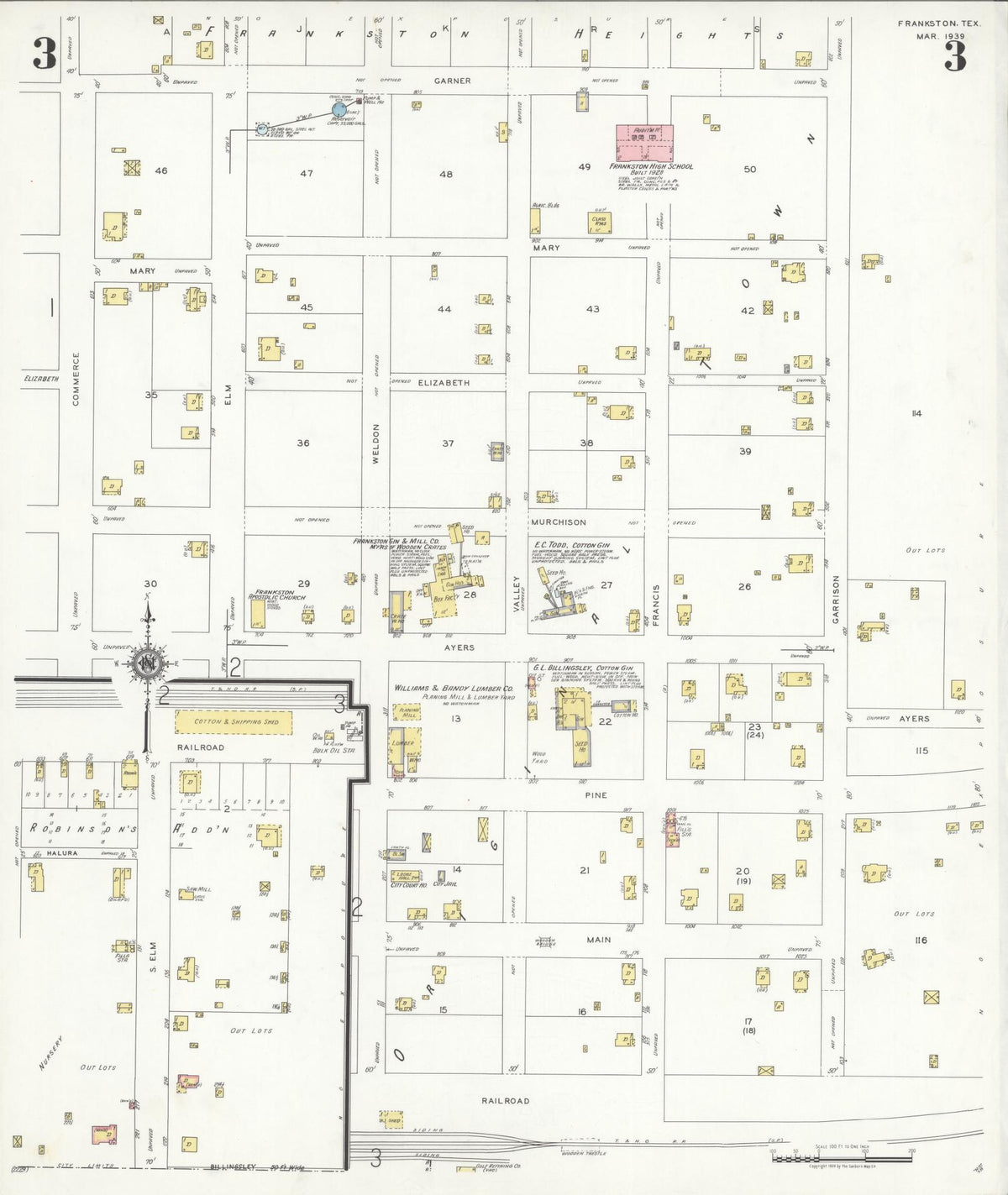 Sanborn Fire Insurance Map from Frankston, Anderson County, Texas (1939), Sheet #0003 - Complete Map Set gallery image, historic Sanborn map, vintage wall art, Texas Texas