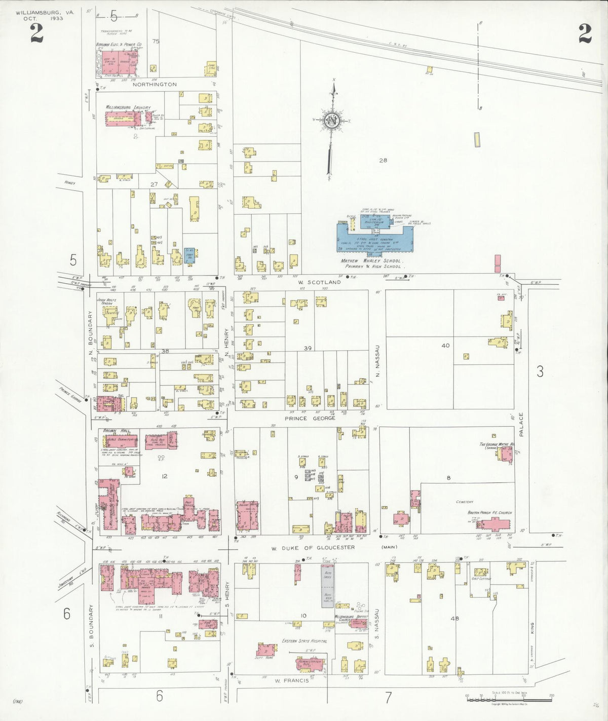 Sanborn Fire Insurance Map from Williamsburg, Independent Cities, Virginia (1933), Sheet #0002 - Complete Map Set gallery image, historic Sanborn map, vintage wall art, Virginia Virginia