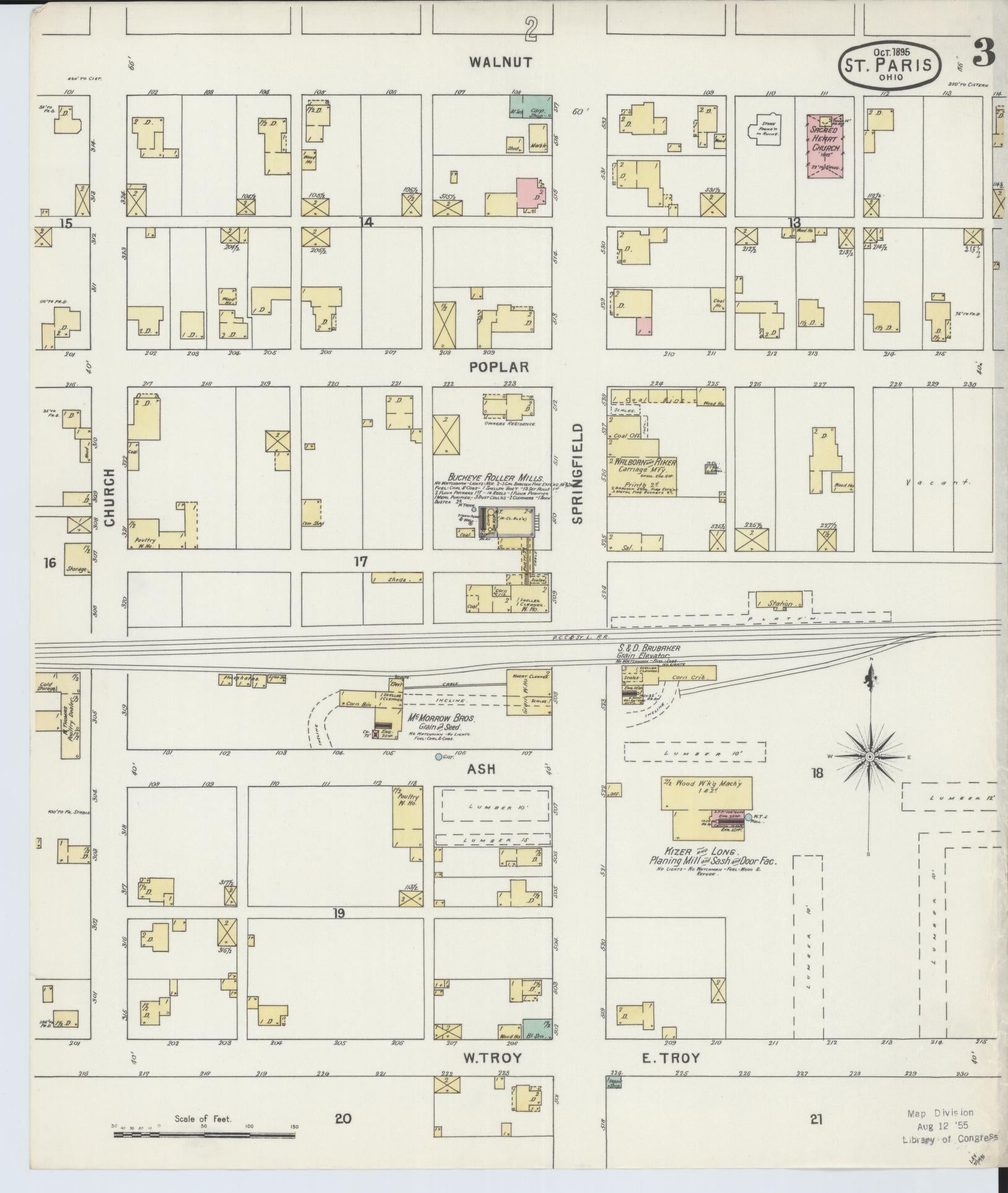 Sanborn Fire Insurance Map from Saint Paris, Champaign County, Ohio (1895), Sheet #0003 - Historic Sanborn Fire Insurance Map Print, vintage old map wall art, antique decor, genealogy gift, Ohio Ohio map