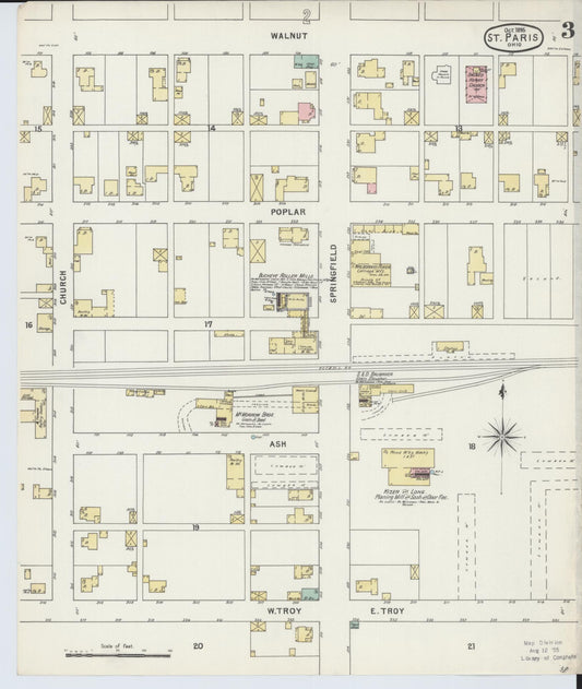 Sanborn Fire Insurance Map from Saint Paris, Champaign County, Ohio (1895), Sheet #0003 - Historic Sanborn Fire Insurance Map Print, vintage old map wall art, antique decor, genealogy gift, Ohio Ohio map