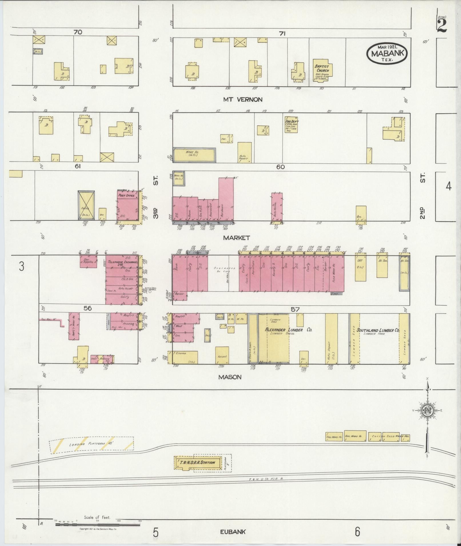Sanborn Fire Insurance Map from Mabank, Kaufman County, Texas (1921), Sheet #0002 - Complete Map Set gallery image, historic Sanborn map, vintage wall art, Texas Texas