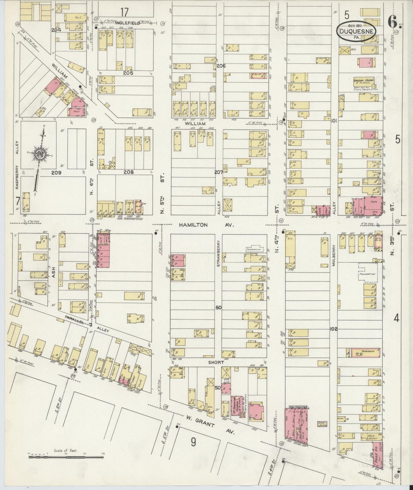 Sanborn Fire Insurance Map from Duquesne, Allegheny County, Pennsylvania (1911), Sheet #0006 - Historic Sanborn Fire Insurance Map Print, vintage old map wall art, antique decor, genealogy gift, Pennsylvania Pennsylvania map