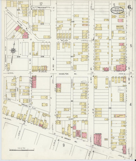 Sanborn Fire Insurance Map from Duquesne, Allegheny County, Pennsylvania (1911), Sheet #0006 - Historic Sanborn Fire Insurance Map Print, vintage old map wall art, antique decor, genealogy gift, Pennsylvania Pennsylvania map