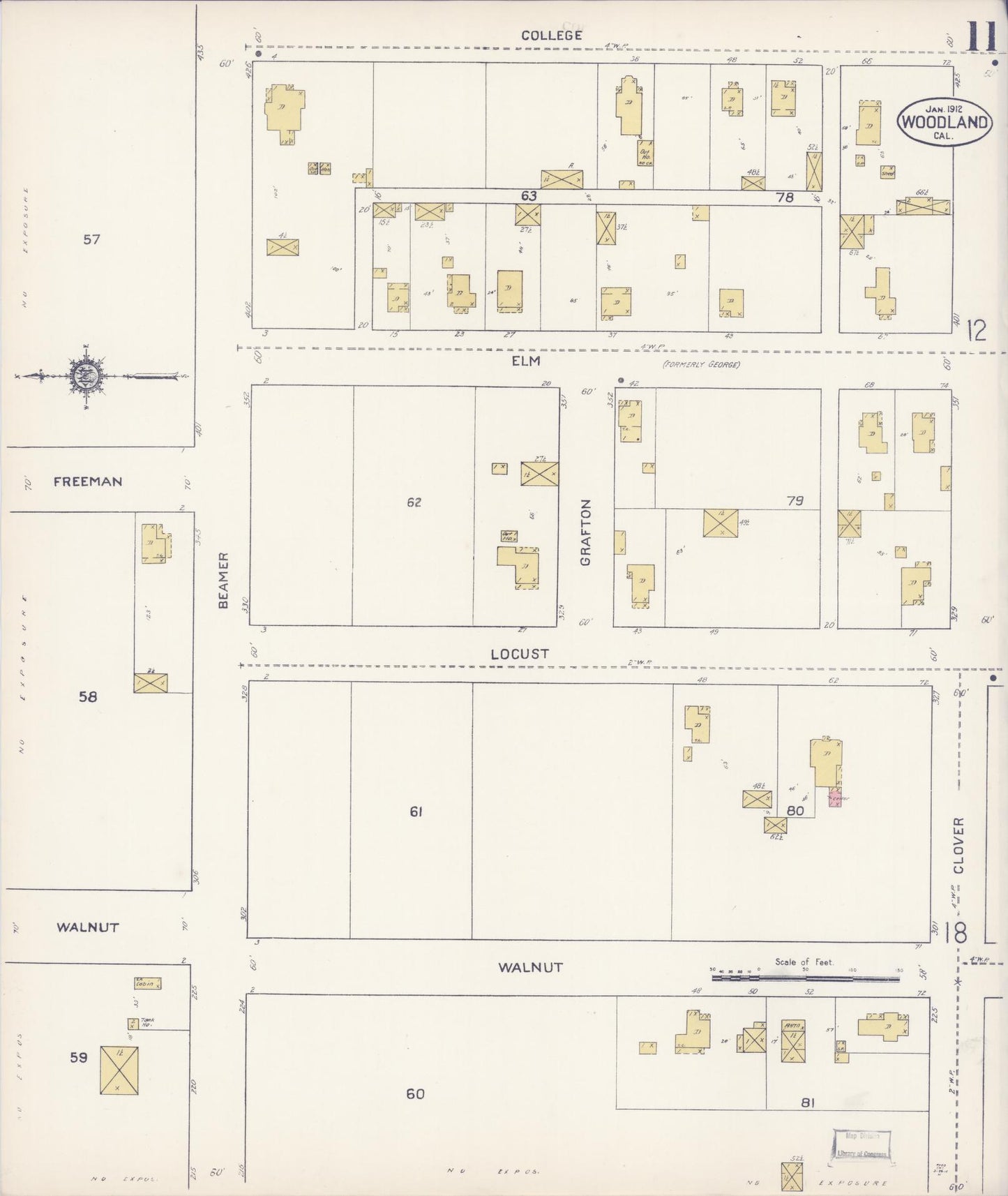 Sanborn Fire Insurance Map from Woodland, Yolo County, California (1912), Sheet #0011 - Complete Map Set gallery image, historic Sanborn map, vintage wall art, California California