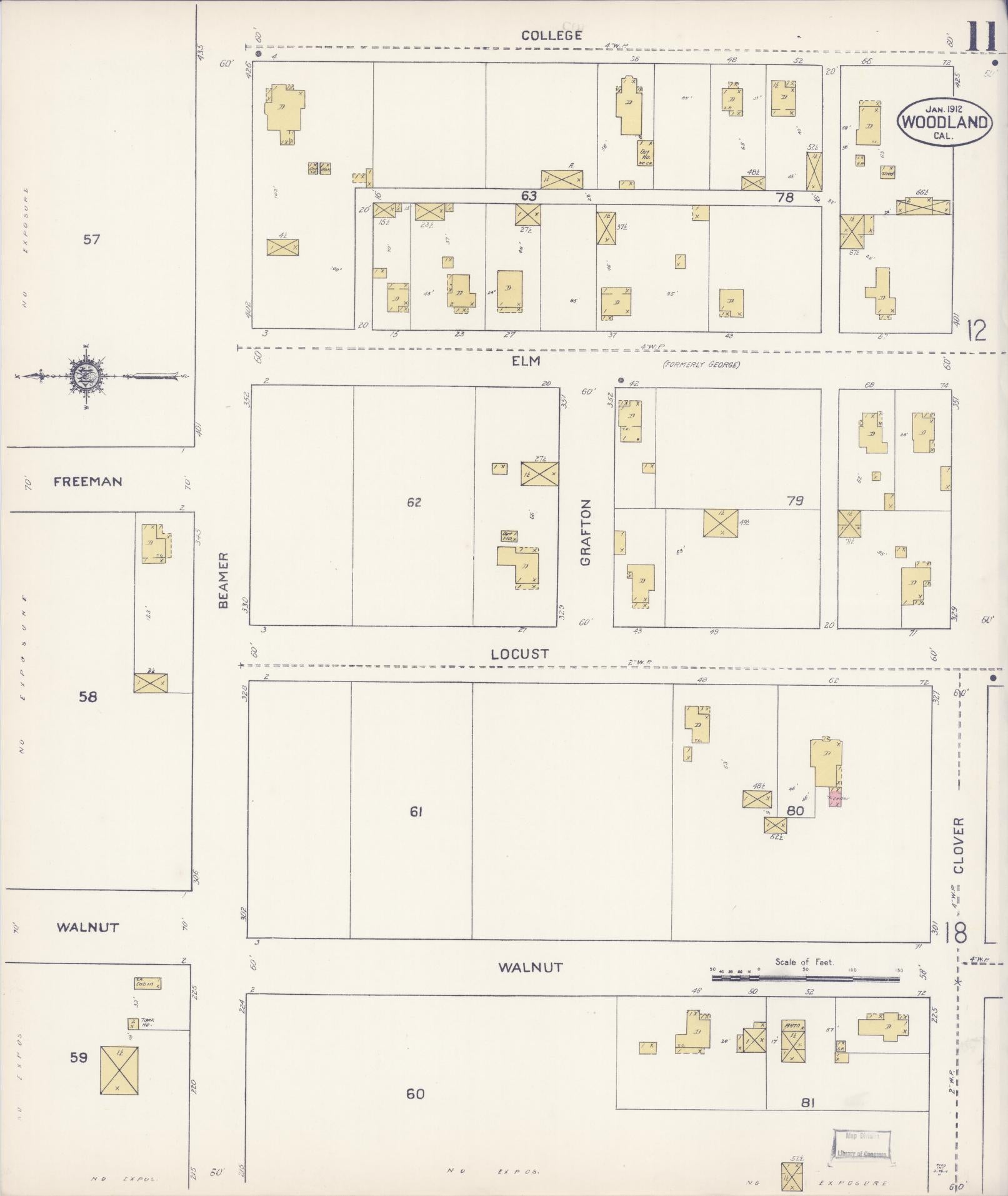 Sanborn Fire Insurance Map from Woodland, Yolo County, California (1912), Sheet #0011 - Complete Map Set gallery image, historic Sanborn map, vintage wall art, California California