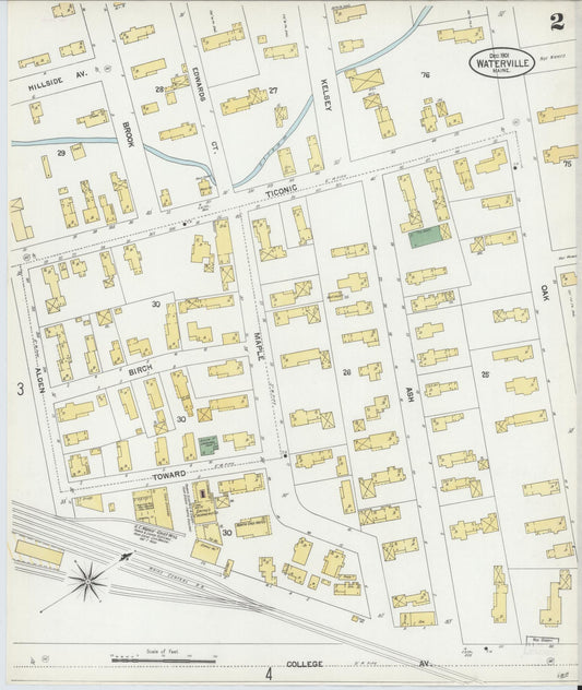 Sanborn Fire Insurance Map from Waterville, Kennebec County, Maine (1901), Sheet #0002 - Historic Sanborn Fire Insurance Map Print, vintage old map wall art, antique decor, genealogy gift, Maine Maine map