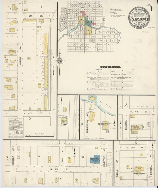 Sanborn Fire Insurance Map from Fort Lauderdale, Broward County, Florida (1912), Sheet #0001 - Historic Sanborn Fire Insurance Map Print, vintage old map wall art, antique decor, genealogy gift, Florida Florida map