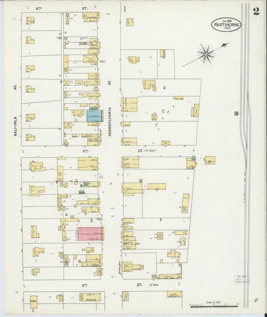Sanborn Fire Insurance Map from Hartshorne, Pittsburg County, Oklahoma (1899), Sheet #0002 - Historic Sanborn Fire Insurance Map Print, vintage old map wall art, antique decor, genealogy gift, Oklahoma Oklahoma map